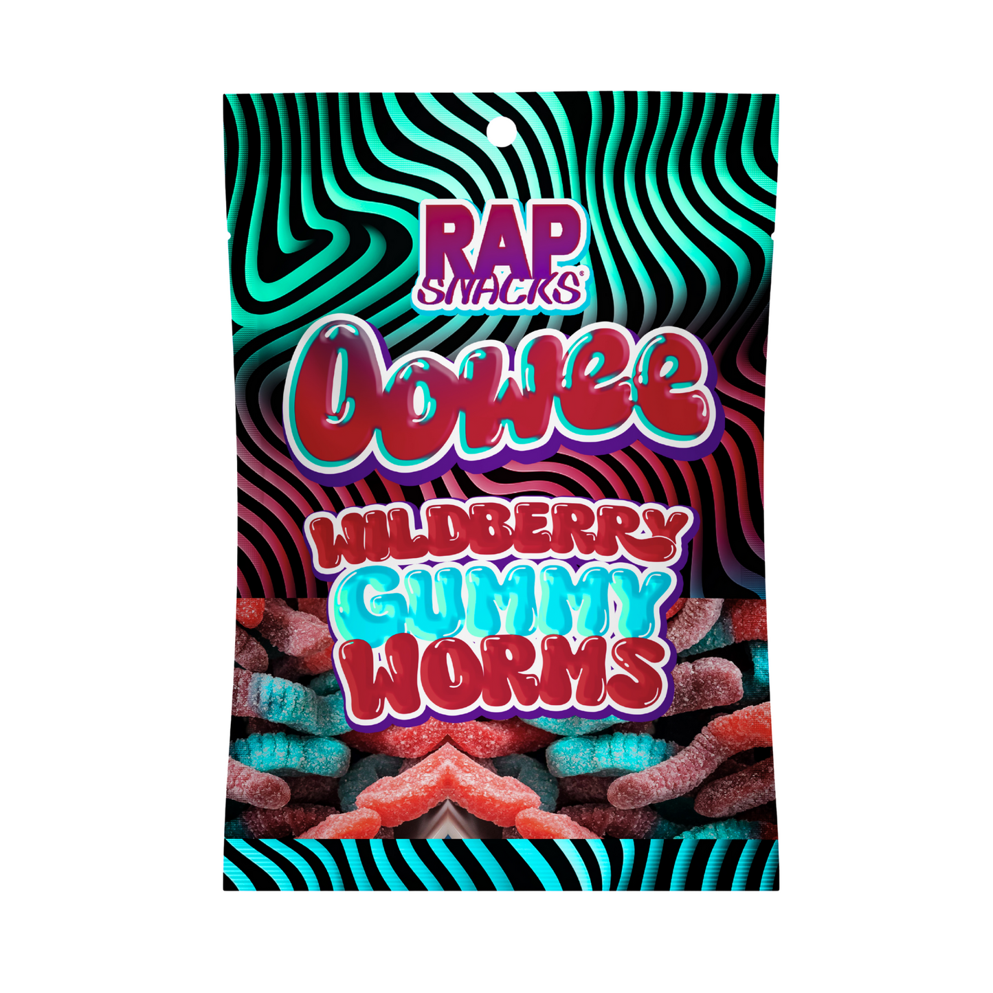 rap snacks oowee wildberry candy gummy worms (5.3 oz) 12 bags
