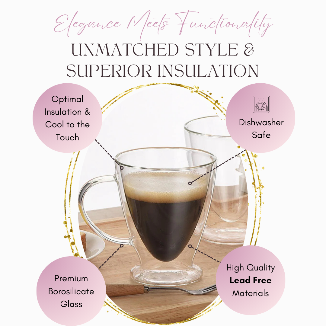clear insulated double wall glass cup set