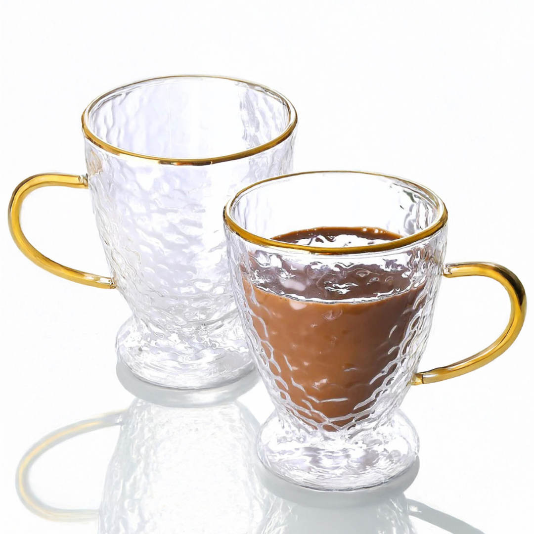 hammered double wall glass coffee cups