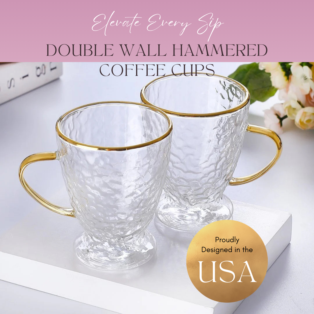 hammered double wall glass coffee cups