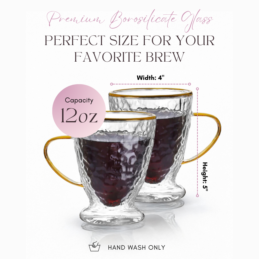 hammered double wall glass coffee cups