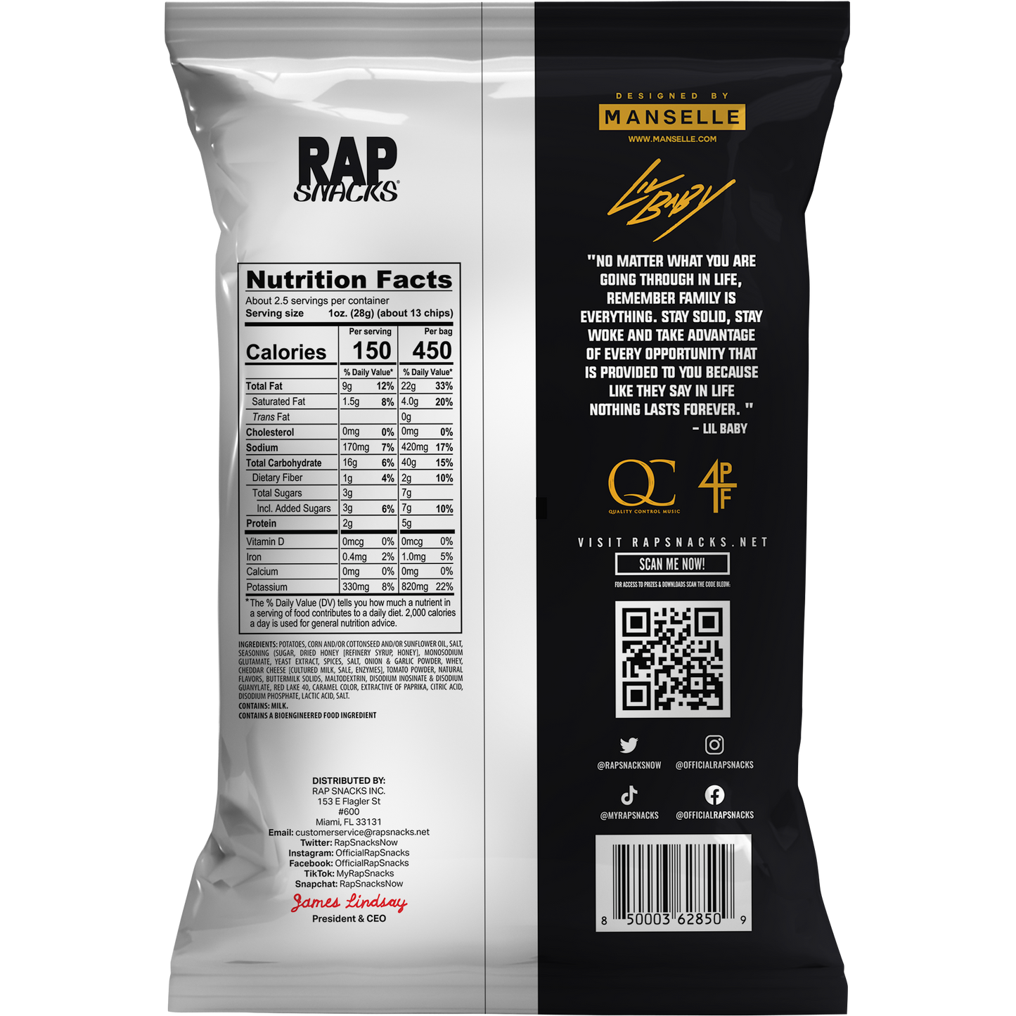 rap snacks lil baby cheddar + sour cream chips (2oz) (12 bags)
