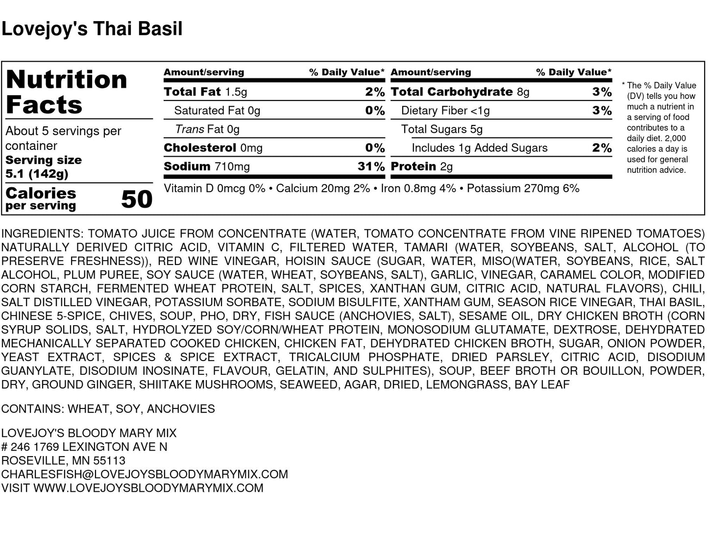 thai basil bloody mary mix 25oz(750ml)