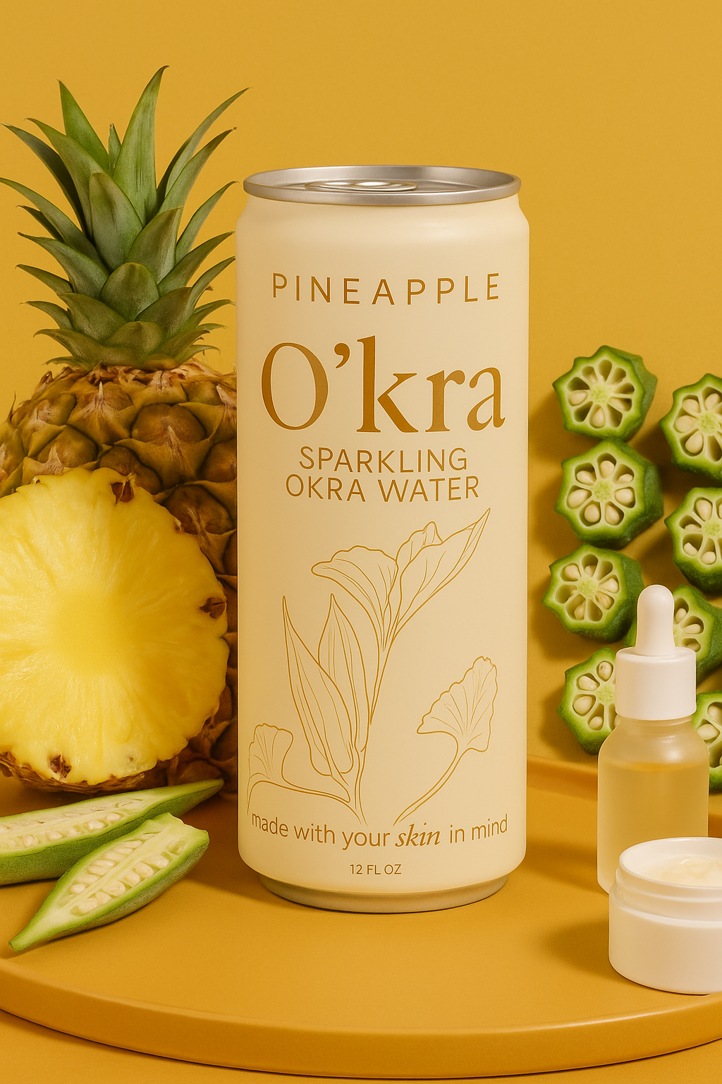 o’kra – sparkling okra water (pineapple) | hydration & skin health (pre-order)