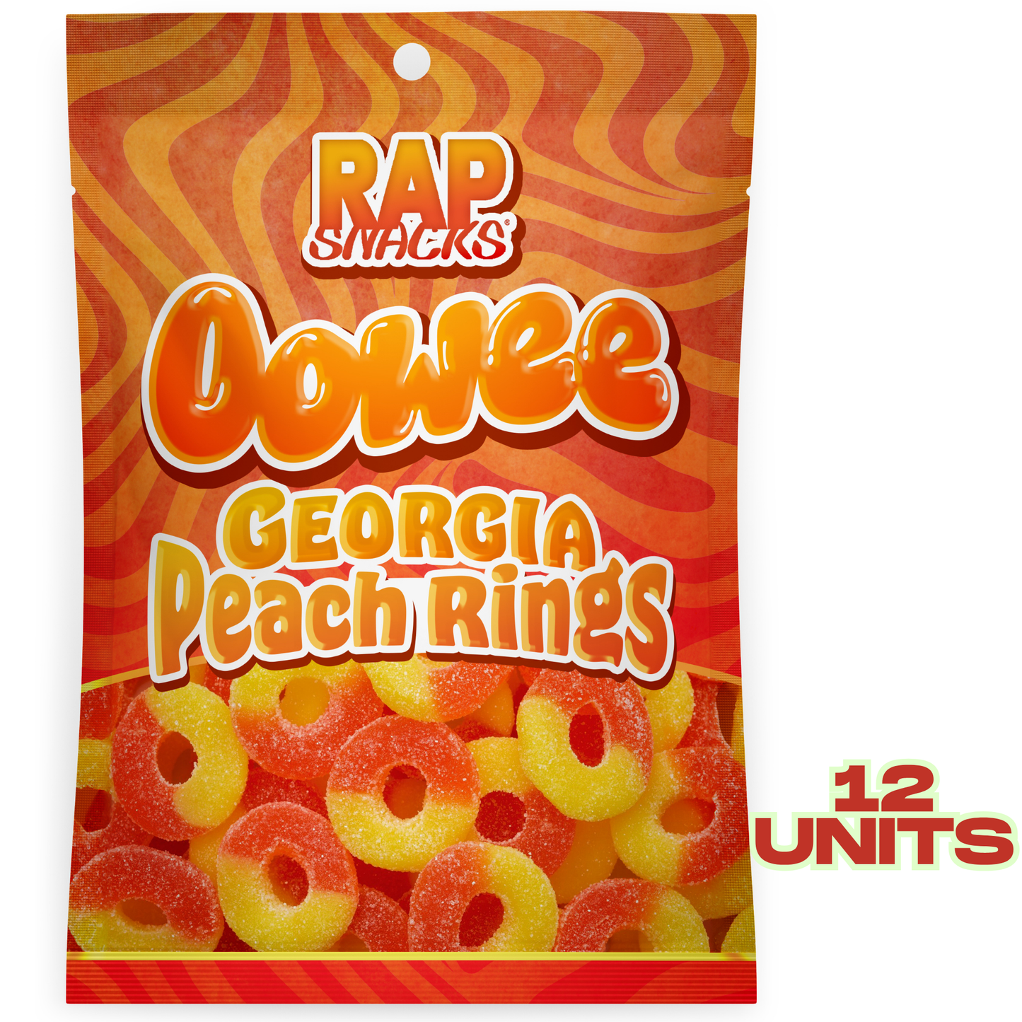 rap snacks oowee georgia peach gummy candy rings (5.3 oz) 12 bags
