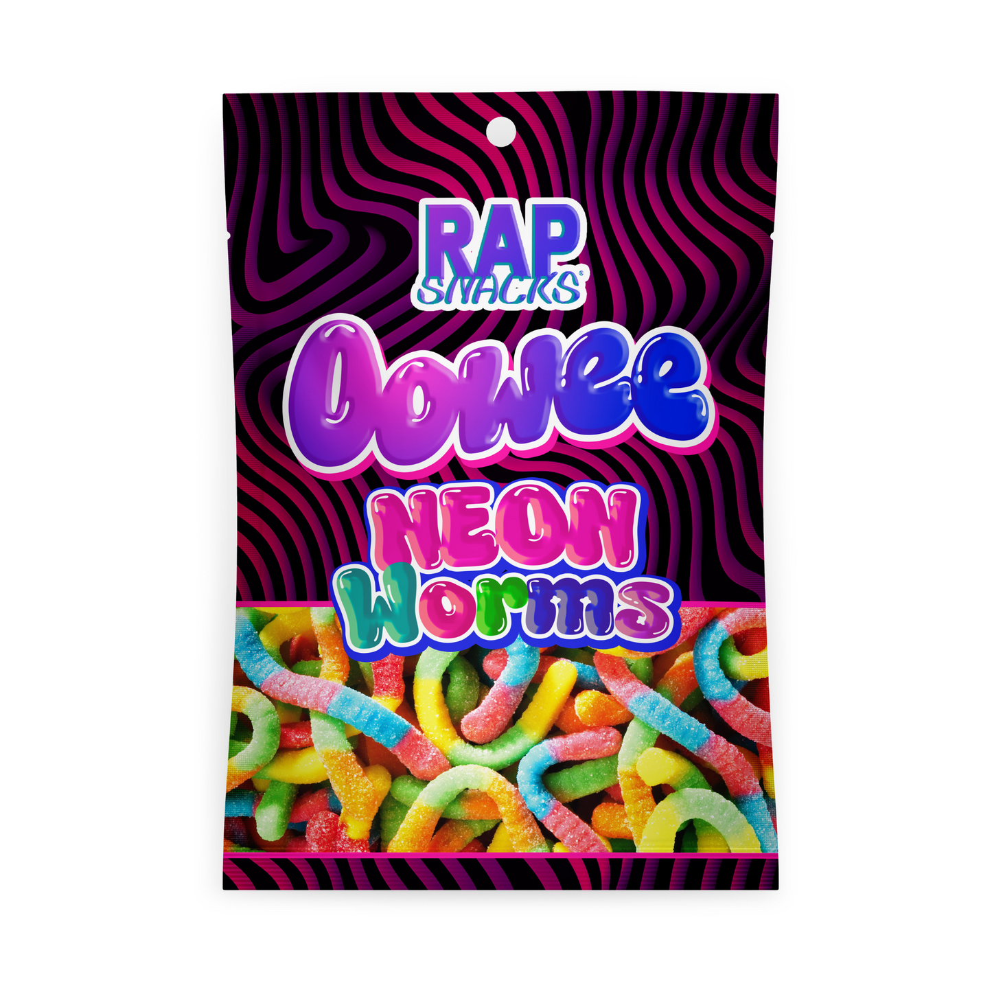 rap snacks oowee neon gummy candy worms (5.3 oz) 12 bags