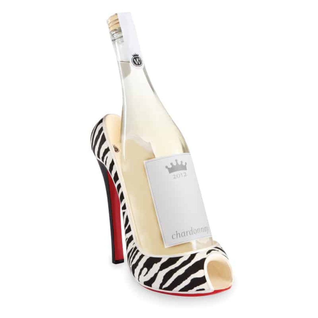 high heel zebra print wine bottle holder