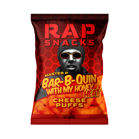 rap snacks master p bar-b-quin with my honey heat cheese puffs (2oz) (12 bags)