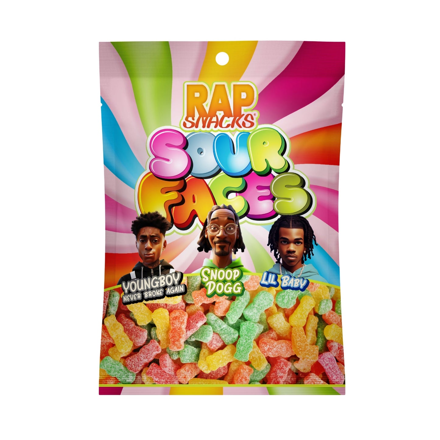 rap snacks sour gummy candy faces (5.3 oz) 12 bags