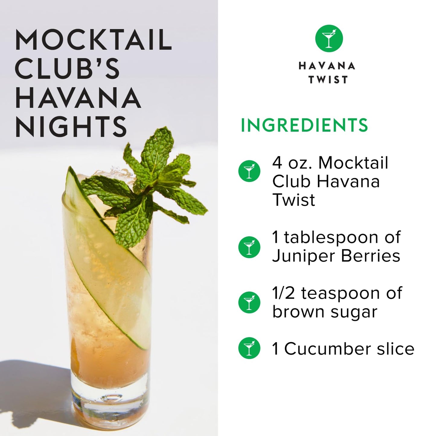 mocktail club havana twist sparkling non-alcoholic cocktail 12oz (4pk), 80 cals, gluten-free, no artificial ingredients, zero proof – with lime, cucumber, mint & cardamom
