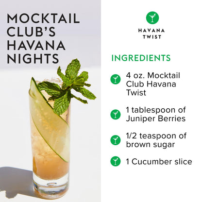 Mocktail Club Havana Twist Sparkling Non-Alcoholic Cocktail 12oz (4pk), 80 Cals, Gluten-Free, No Artificial Ingredients, Zero Proof – with Lime, Cucumber, Mint & Cardamom