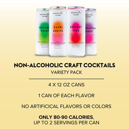 Mocktail Club Havana Twist Sparkling Non-Alcoholic Cocktail 12oz (4pk), 80 Cals, Gluten-Free, No Artificial Ingredients, Zero Proof – with Lime, Cucumber, Mint & Cardamom