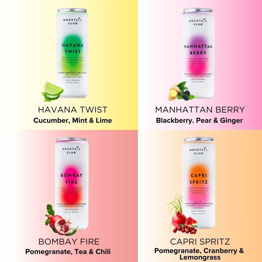 mocktail club havana twist sparkling non-alcoholic cocktail 12oz (4pk), 80 cals, gluten-free, no artificial ingredients, zero proof – with lime, cucumber, mint & cardamom
