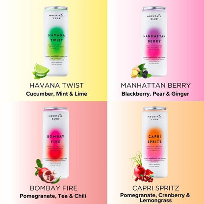Mocktail Club Havana Twist Sparkling Non-Alcoholic Cocktail 12oz (4pk), 80 Cals, Gluten-Free, No Artificial Ingredients, Zero Proof – with Lime, Cucumber, Mint & Cardamom