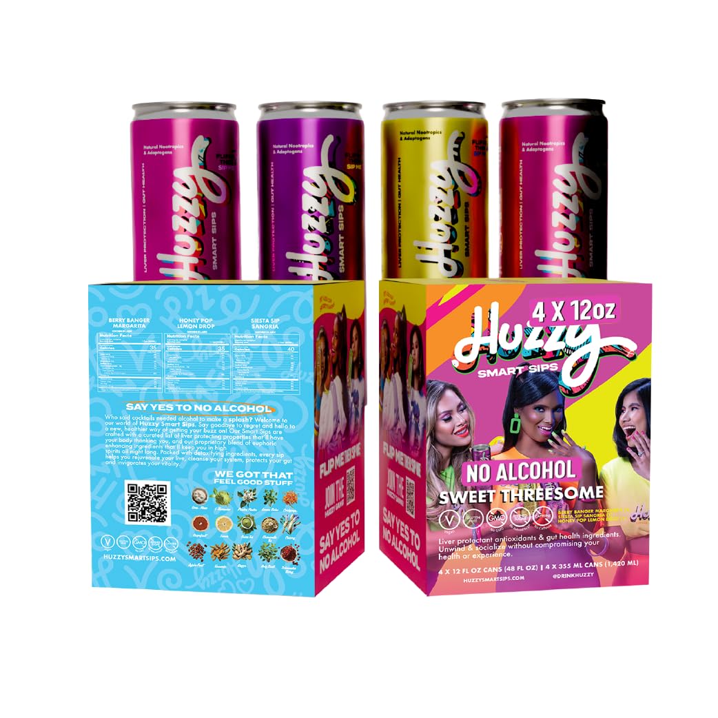 huzzy smart sips sweet threesome variety pack | zero-proof cocktails | 4-pack