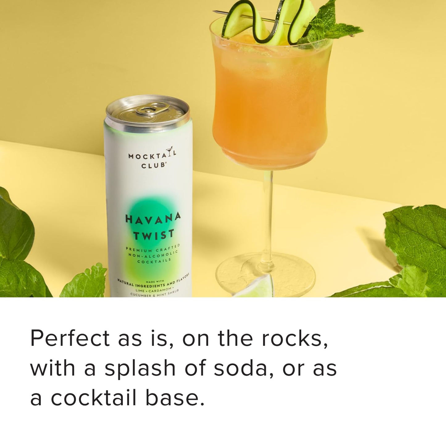 mocktail club havana twist sparkling non-alcoholic cocktail 12oz (4pk), 80 cals, gluten-free, no artificial ingredients, zero proof – with lime, cucumber, mint & cardamom