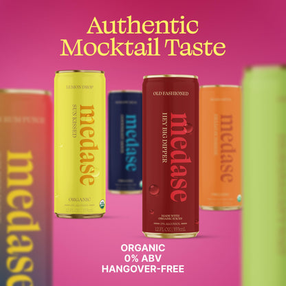 Medase Non-Alcoholic Craft Cocktails Variety (4-Pack Cans) – Margarita, Mojito, Moscow Mule, Rum Punch, Old Fashioned & Lemon Drop