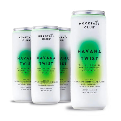 Mocktail Club Havana Twist Sparkling Non-Alcoholic Cocktail 12oz (4pk), 80 Cals, Gluten-Free, No Artificial Ingredients, Zero Proof – with Lime, Cucumber, Mint & Cardamom