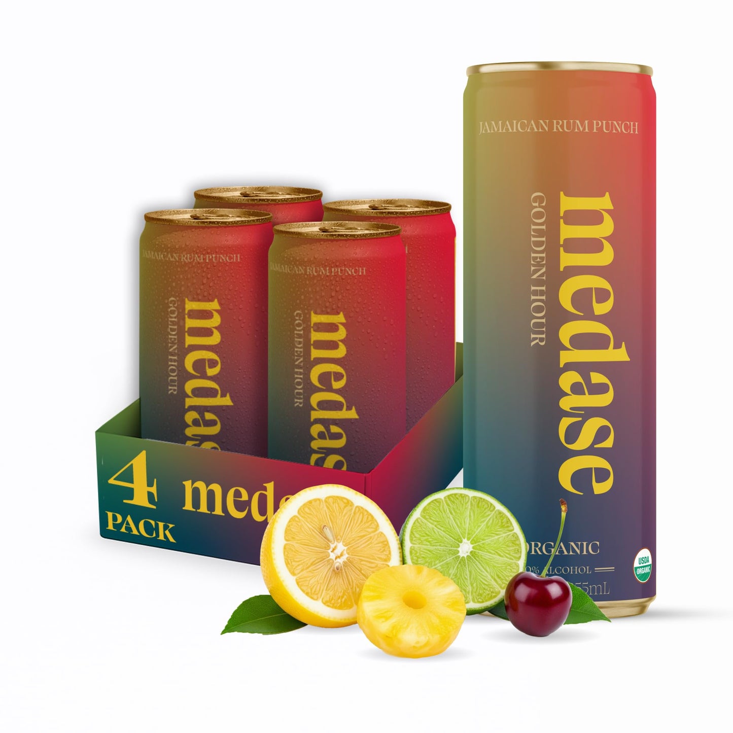 medase non-alcoholic craft cocktails variety (4-pack cans) – margarita, mojito, moscow mule, rum punch, old fashioned & lemon drop