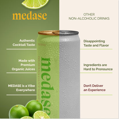 Medase Non-Alcoholic Craft Cocktails Variety (4-Pack Cans) – Margarita, Mojito, Moscow Mule, Rum Punch, Old Fashioned & Lemon Drop