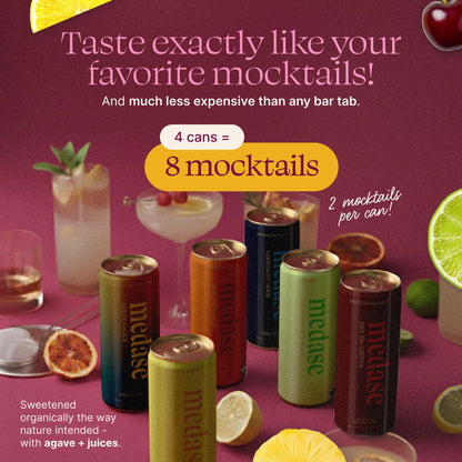 Medase Non-Alcoholic Craft Cocktails Variety (4-Pack Cans) – Margarita, Mojito, Moscow Mule, Rum Punch, Old Fashioned & Lemon Drop