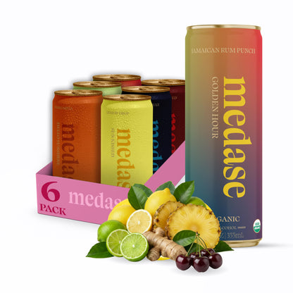 Medase Non-Alcoholic Craft Cocktails Variety (4-Pack Cans) – Margarita, Mojito, Moscow Mule, Rum Punch, Old Fashioned & Lemon Drop
