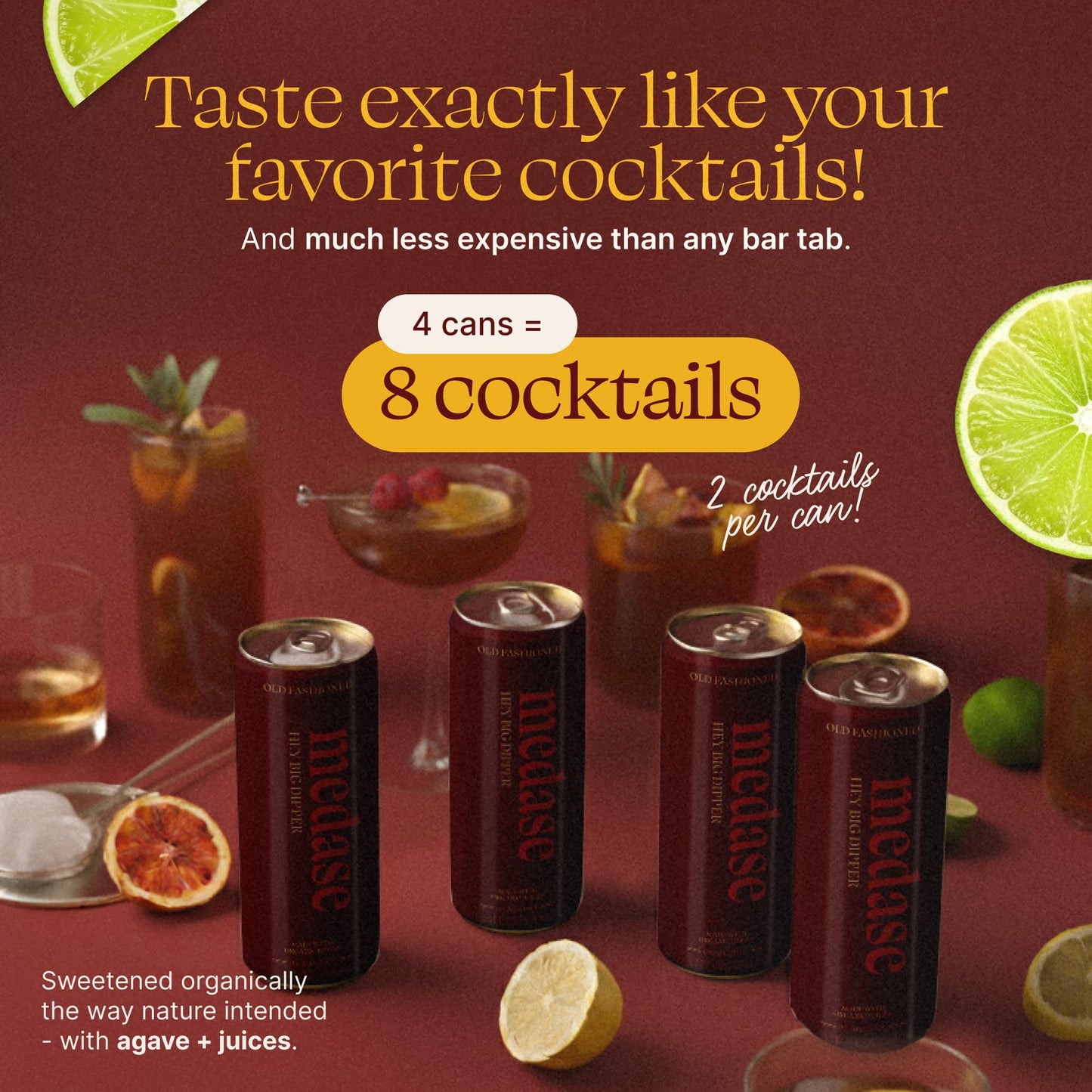 medase non-alcoholic craft cocktails variety (4-pack cans) – margarita, mojito, moscow mule, rum punch, old fashioned & lemon drop