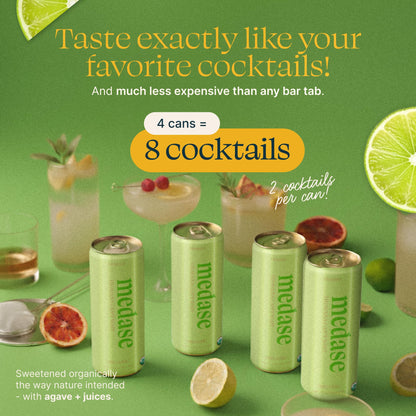 Medase Non-Alcoholic Craft Cocktails Variety (4-Pack Cans) – Margarita, Mojito, Moscow Mule, Rum Punch, Old Fashioned & Lemon Drop