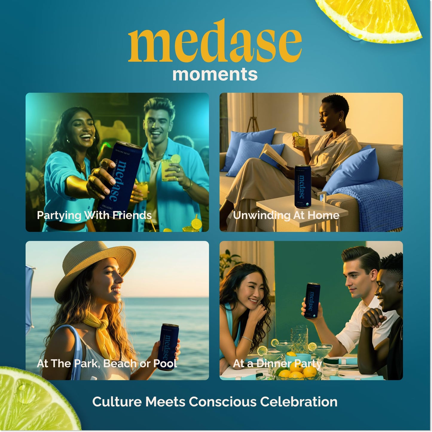 medase non-alcoholic craft cocktails variety (4-pack cans) – margarita, mojito, moscow mule, rum punch, old fashioned & lemon drop