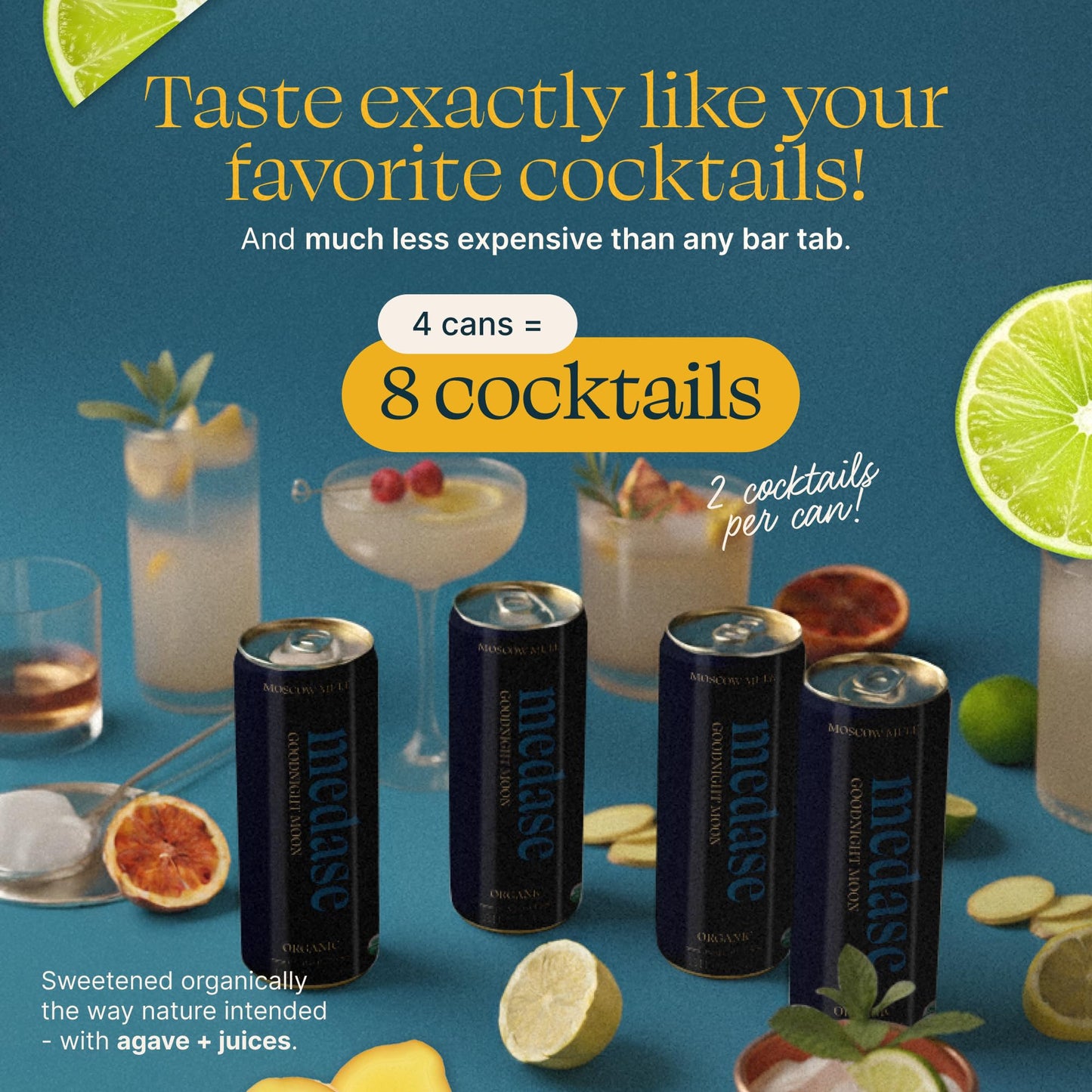 medase non-alcoholic craft cocktails variety (4-pack cans) – margarita, mojito, moscow mule, rum punch, old fashioned & lemon drop
