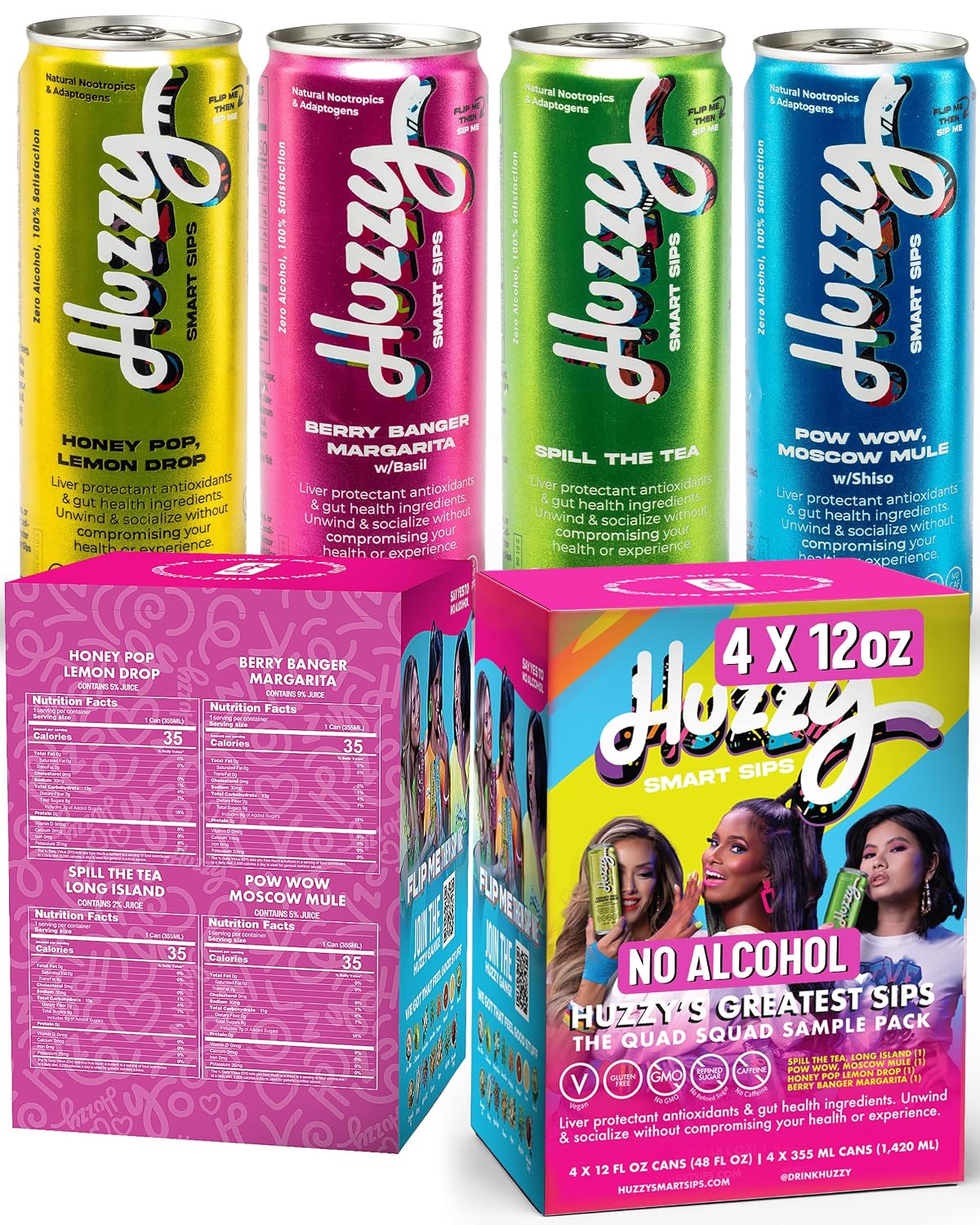 huzzy smart sips greatest sips variety pack | 4 flavors | 4-pack