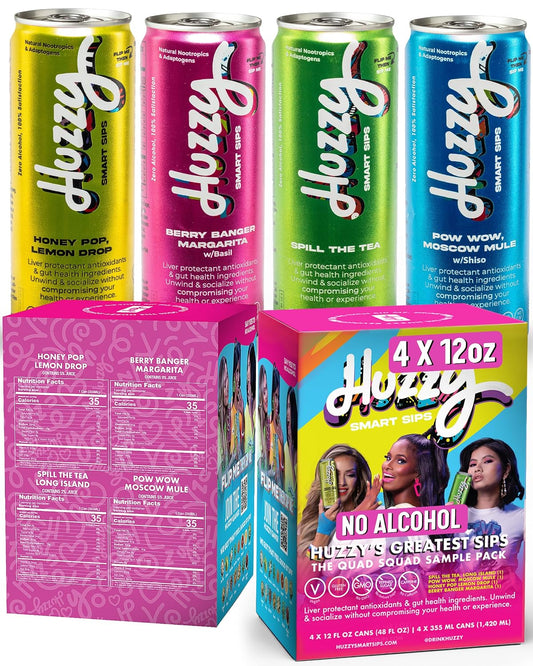 Huzzy Smart Sips Greatest Sips Variety Pack | 4 Flavors | 4-Pack