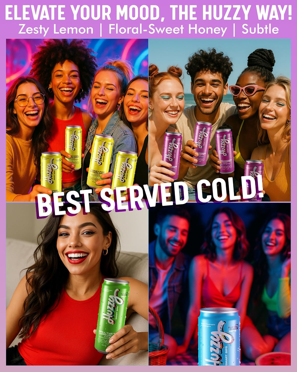 huzzy smart sips greatest sips variety pack | 4 flavors | 4-pack