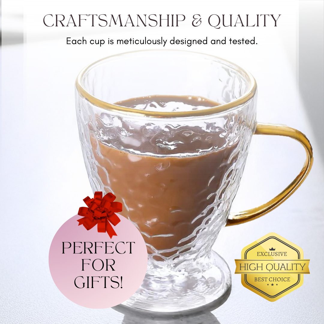 hammered double wall glass coffee cups