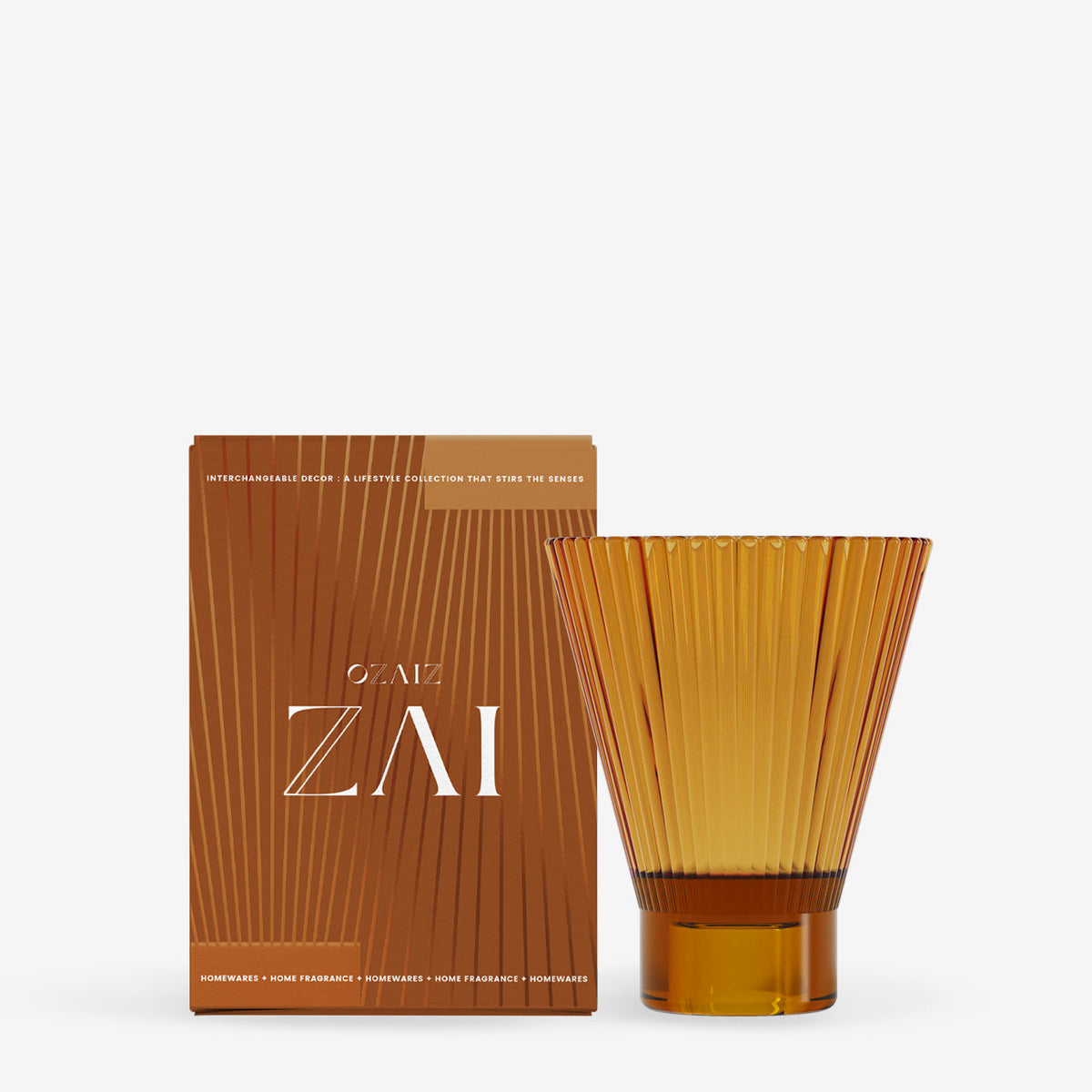 Amber ZAI tumbler beside its matching box
