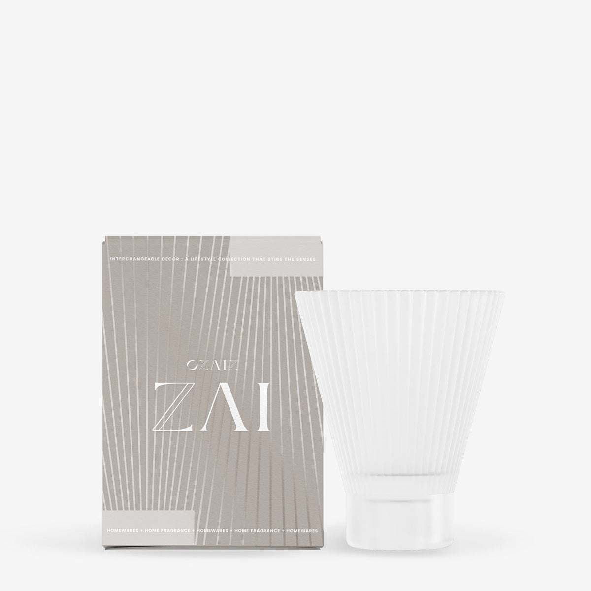 Frosted ZAI tumbler beside its matching box