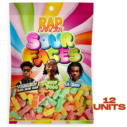 Rap Snacks Sour Gummy Candy Faces (5.3 oz) 12 Bags