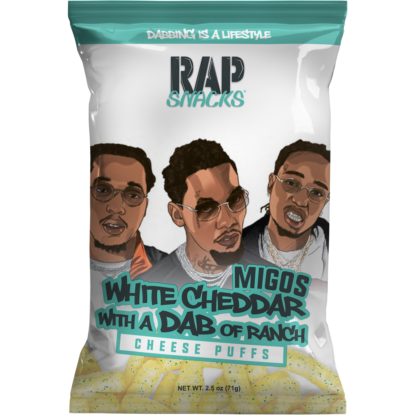 rap snacks migos white cheddar with a dab of ranch cheese puffs (2.5oz) (12 bags)
