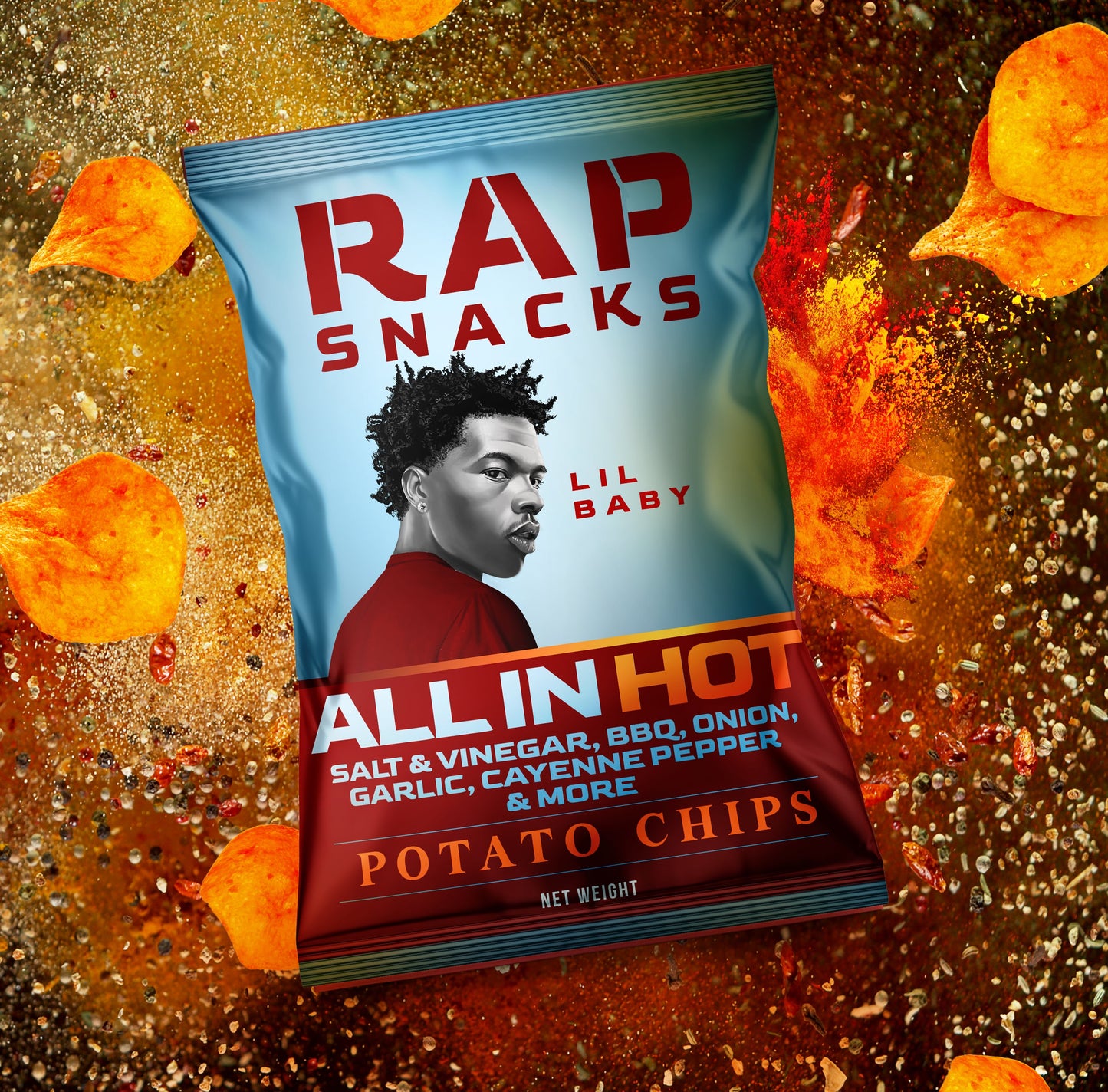 rap snacks lil baby | all in hot potato chips (10 bags)