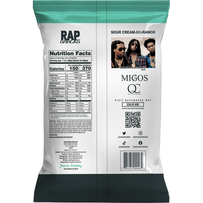 Rap Snacks Migos | Sour Cream With A Dab Of Ranch Chips (10 Bags)