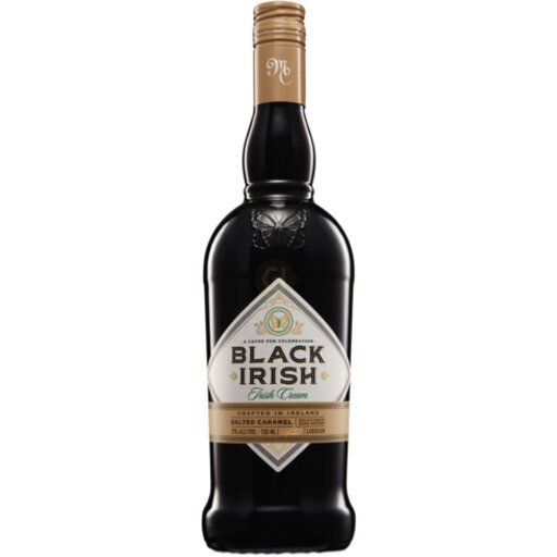 black irish salted caramel, 750 ml bottle, front label