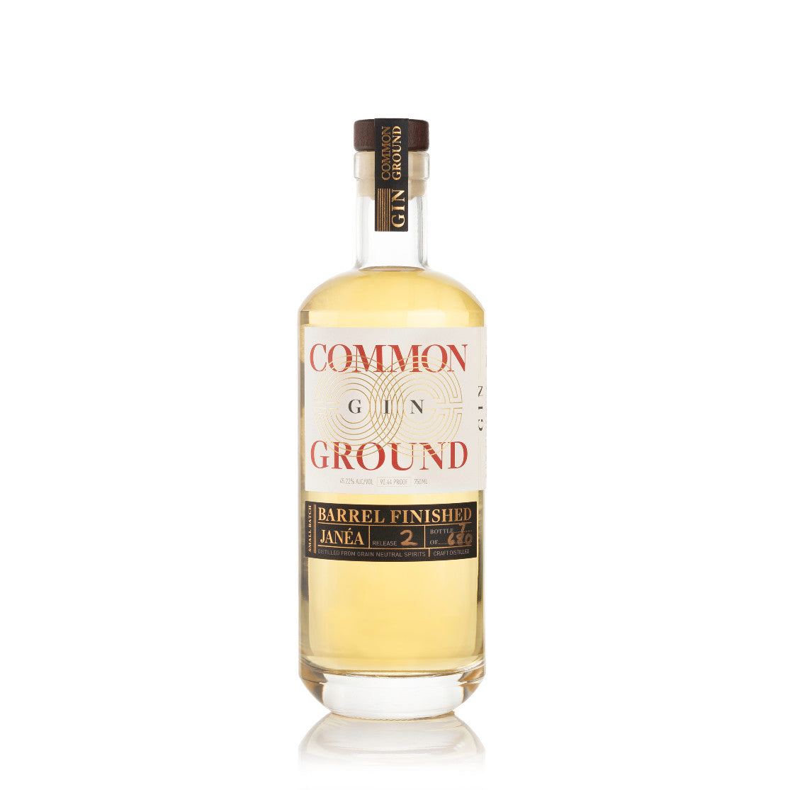 common ground gin janéa #2 barrel finished, 750 ml bottle, front label