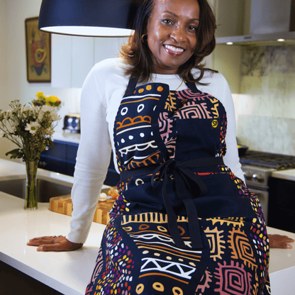 Daddy Bob apron worn in a kitchen