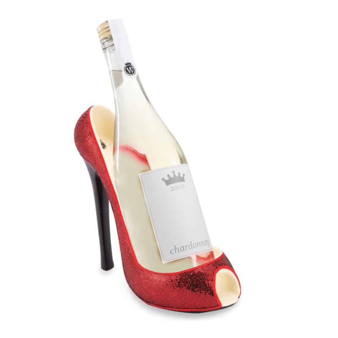 high heel red glitter wine bottle holder