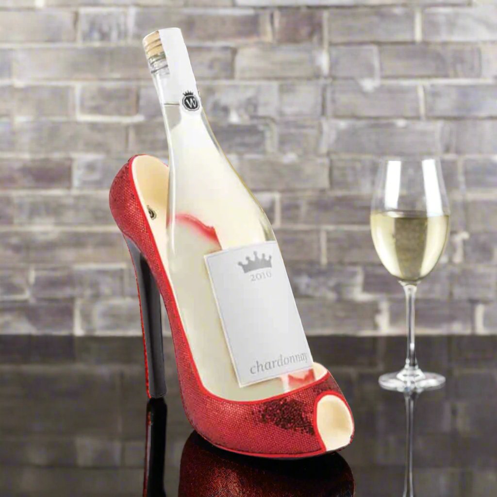 high heel red glitter wine bottle holder