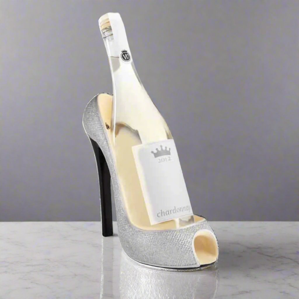 high heel silver glitter wine bottle holder