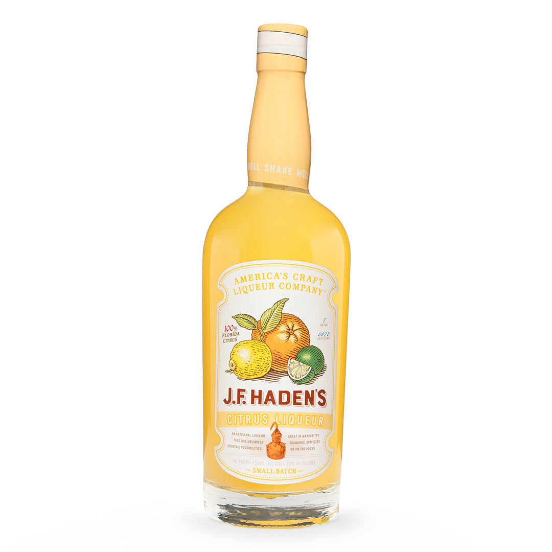 j.f. haden citrus liqueur, 750 ml bottle, front label