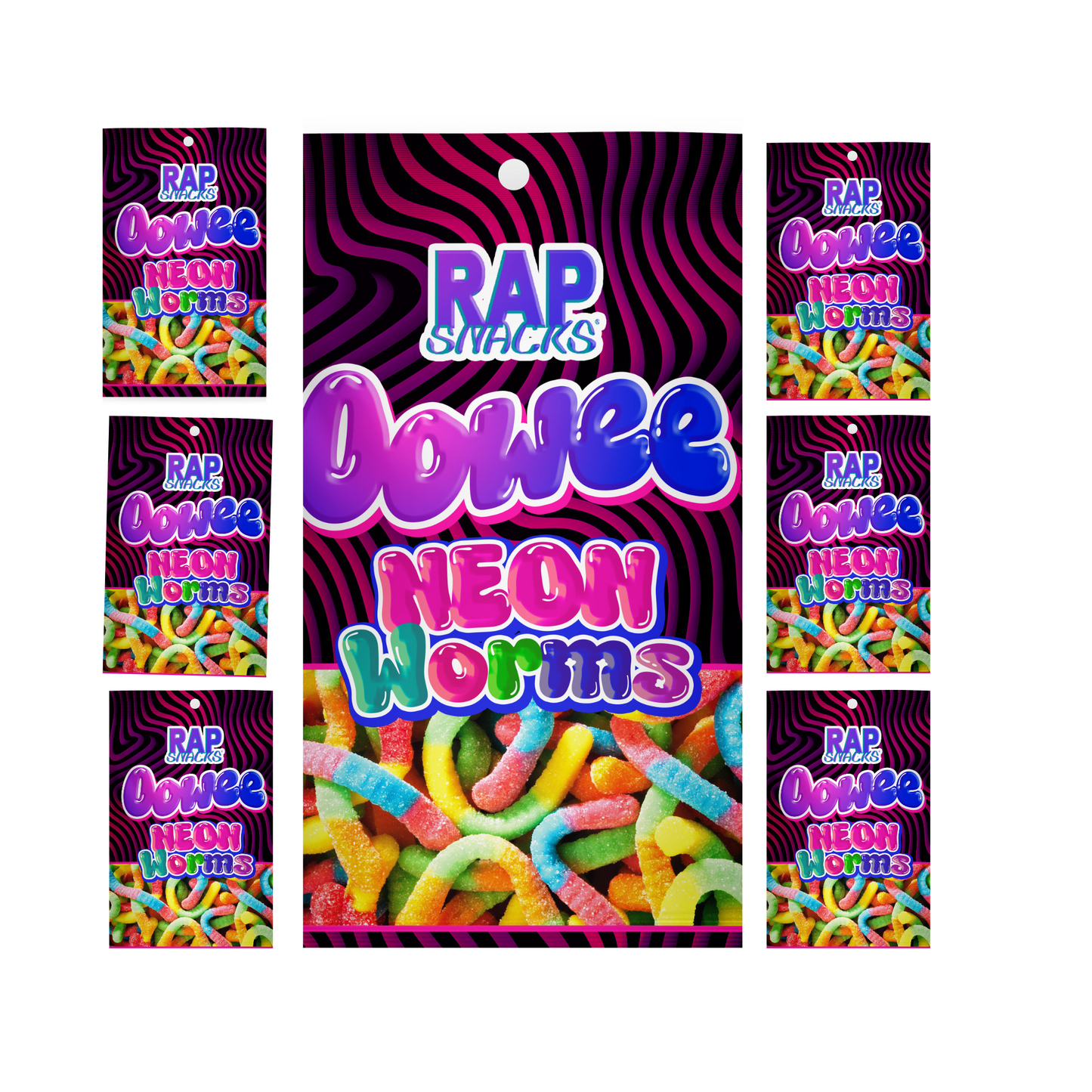 rap snacks neon gummy candy worms (6-pack)