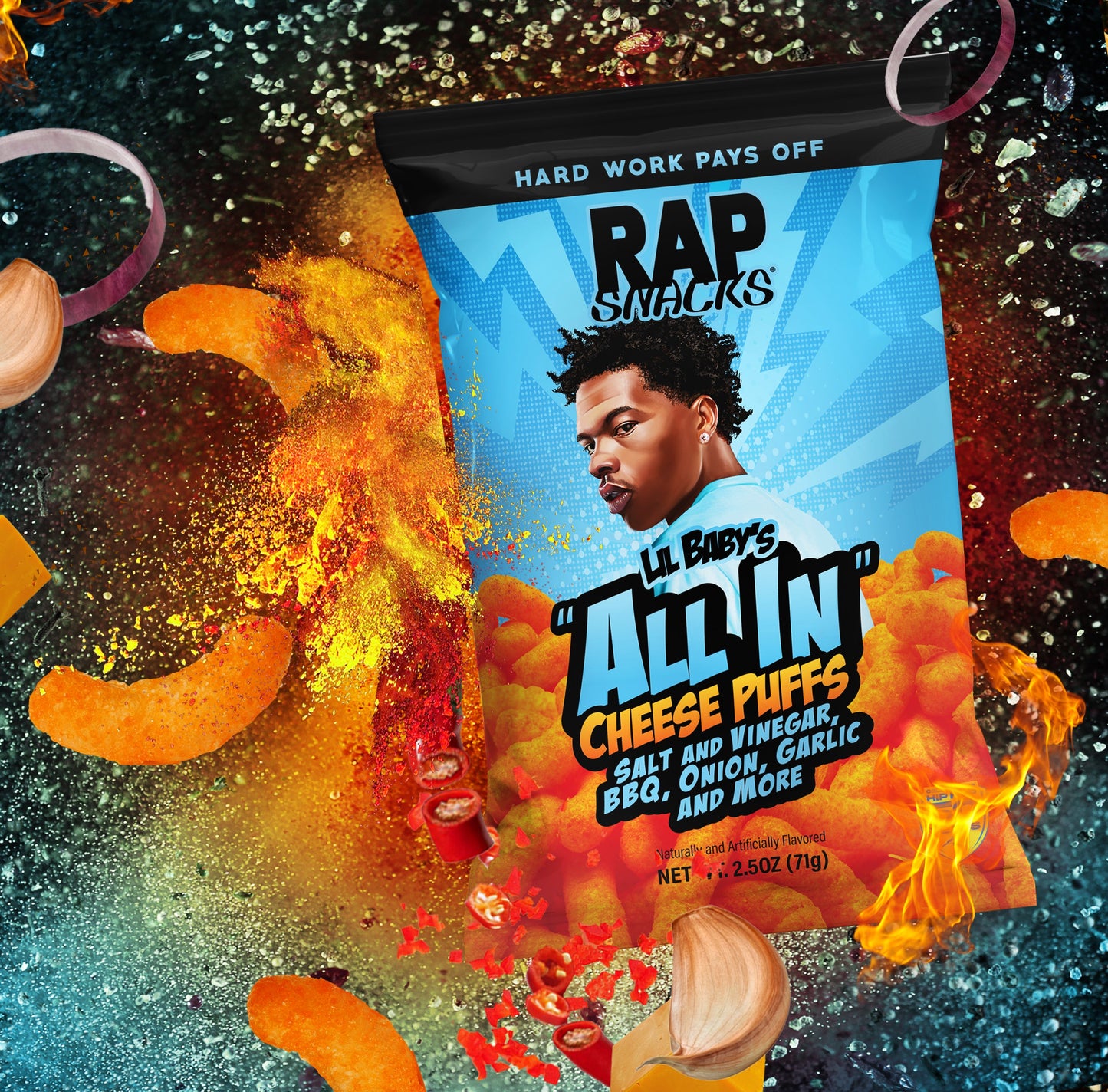 rap snacks lil baby's all in cheese puffs (2.5oz) (12 bags)