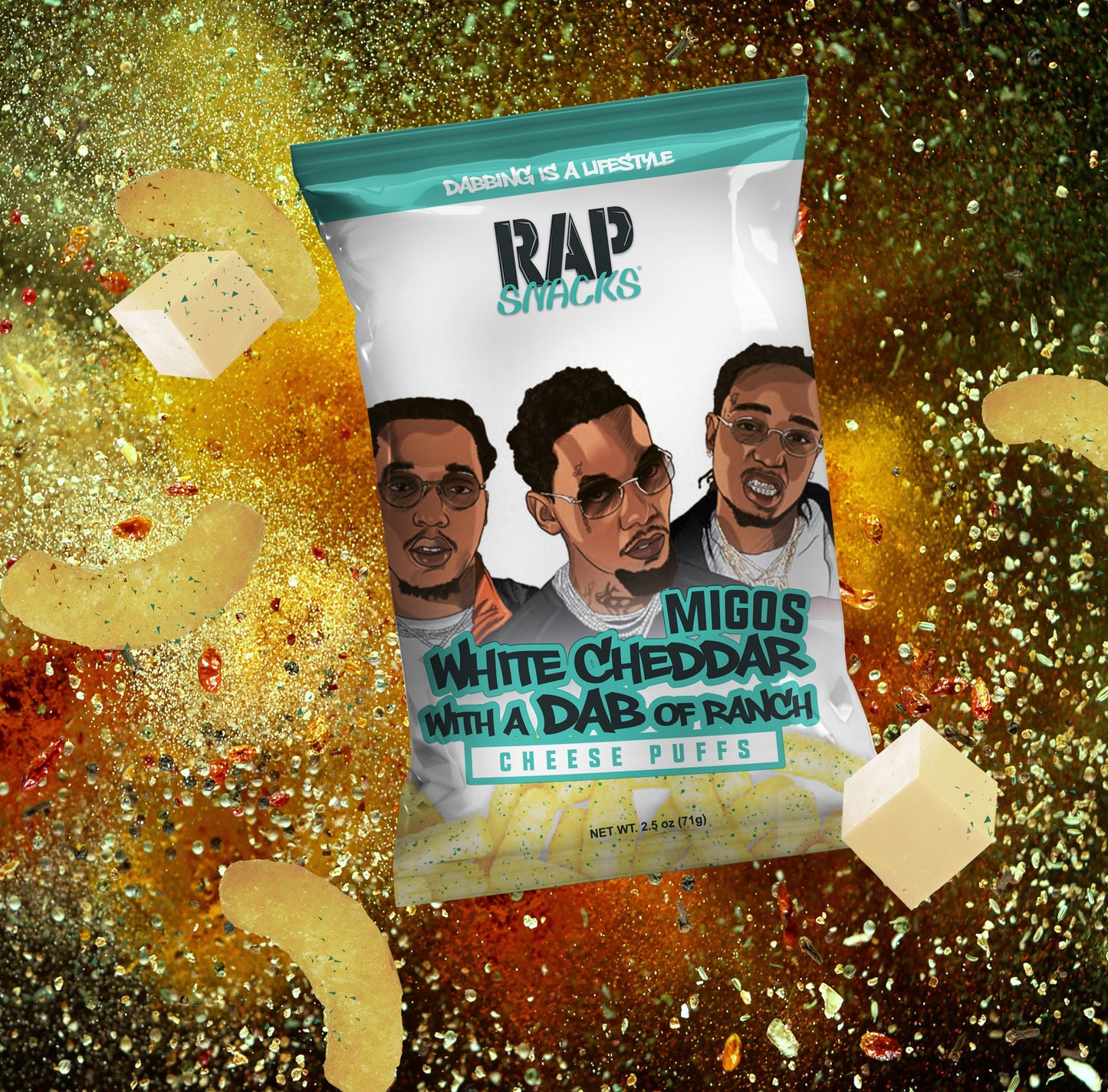rap snacks migos white cheddar with a dab of ranch cheese puffs (2.5oz) (12 bags)